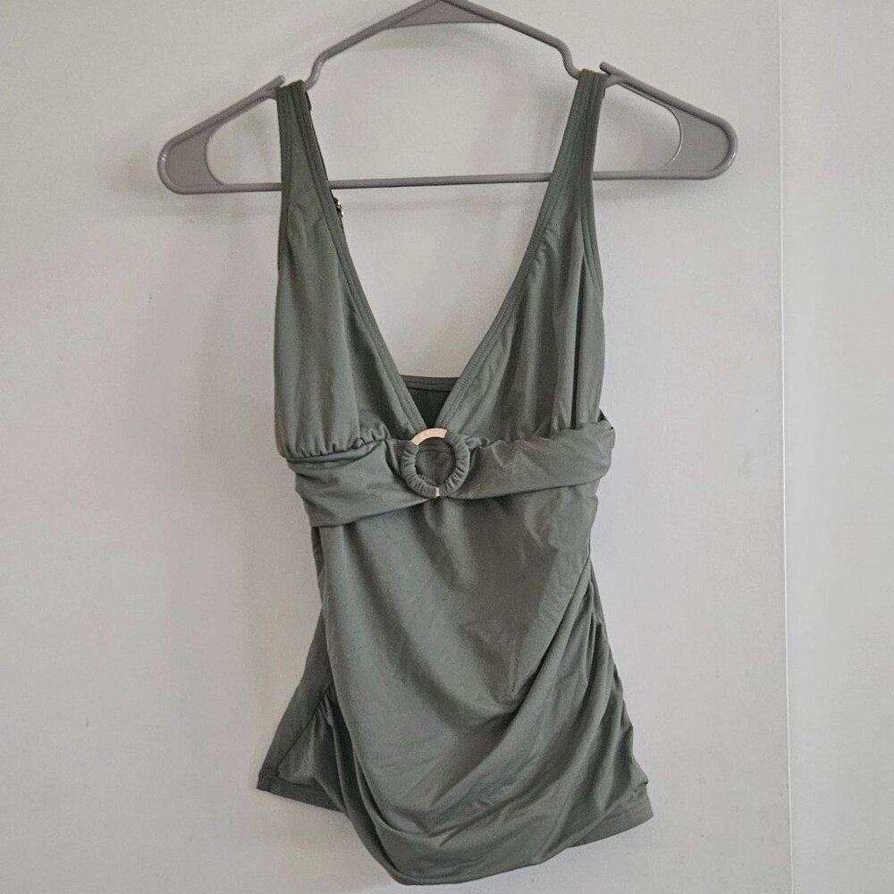 Michael Michael Kors Olive Green Tankini Swim Top Metal Logo V-Neck Size X-Small
